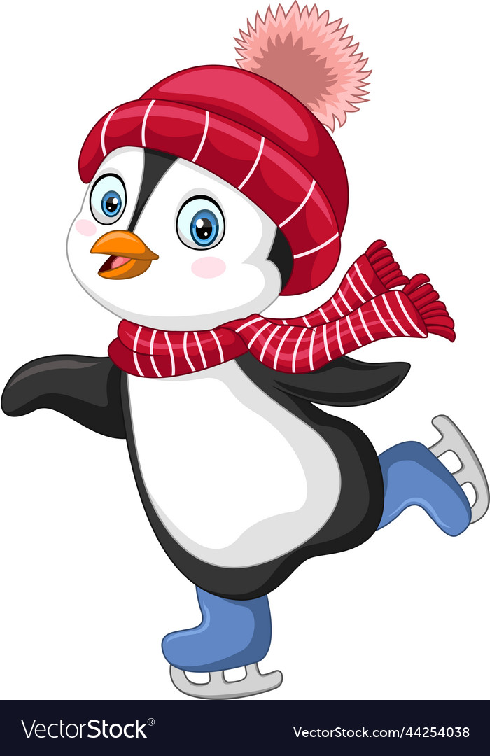 Cartoon penguin ice skating on white background Vector Image