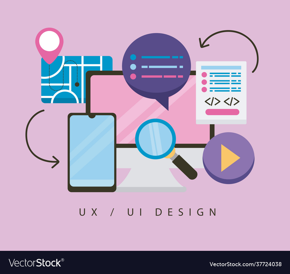 Desktop with ux ui icons Royalty Free Vector Image image.