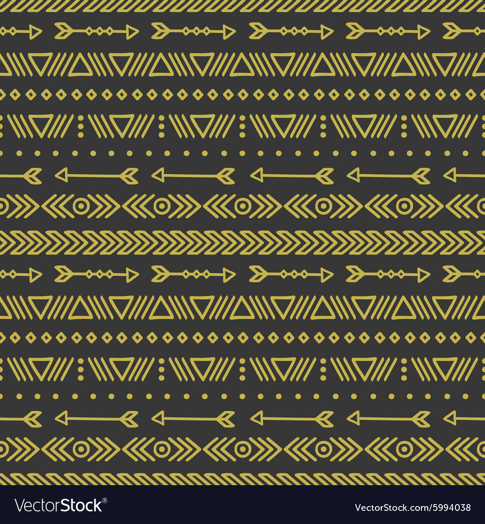 Hand drawn gold geometric ethnic seamless pattern