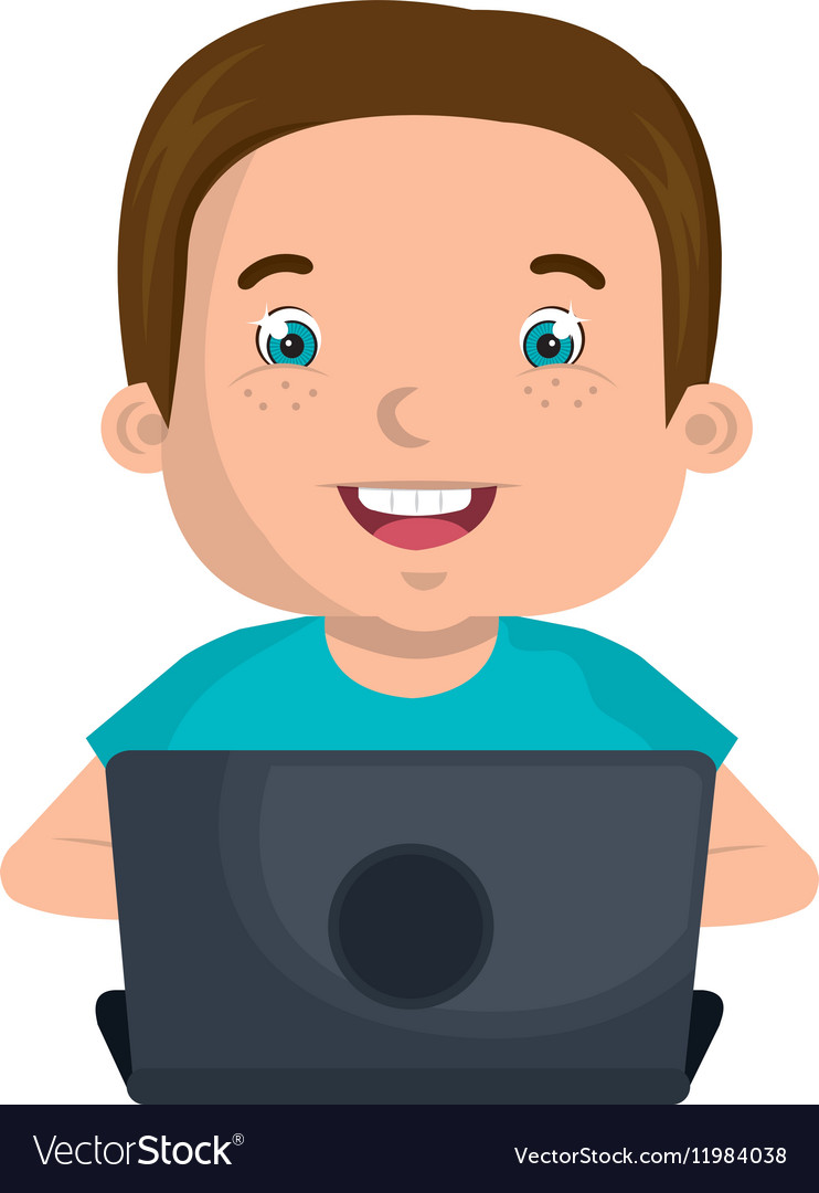 Little kid online with laptop Royalty Free Vector Image