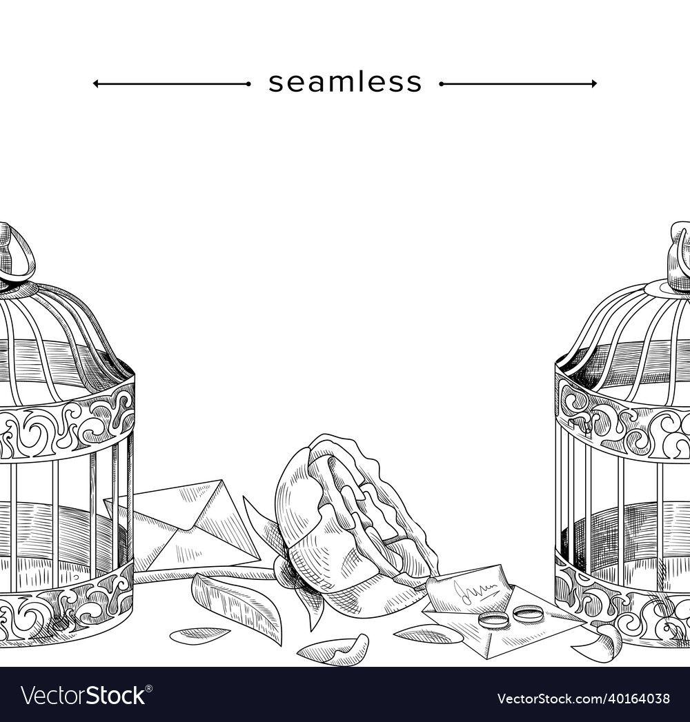 Romantic doodle seamless pattern with birds cage vector image Romantic doodle seamless pattern with birds cage