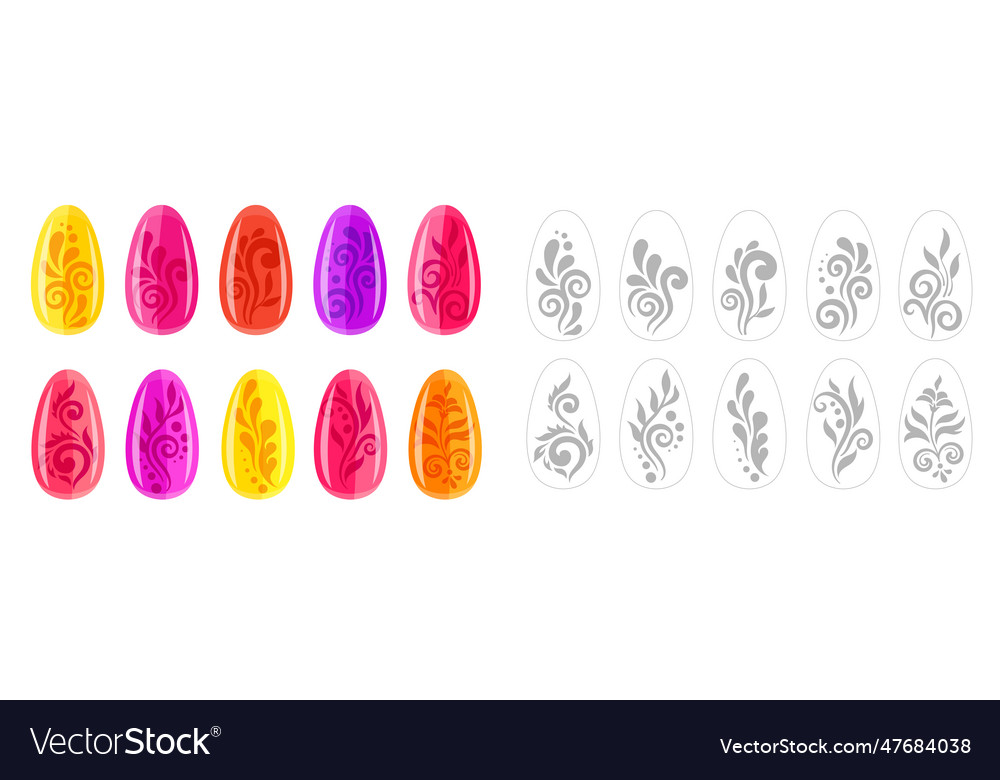Set of nail art stickers manicure with ornament Vector Image