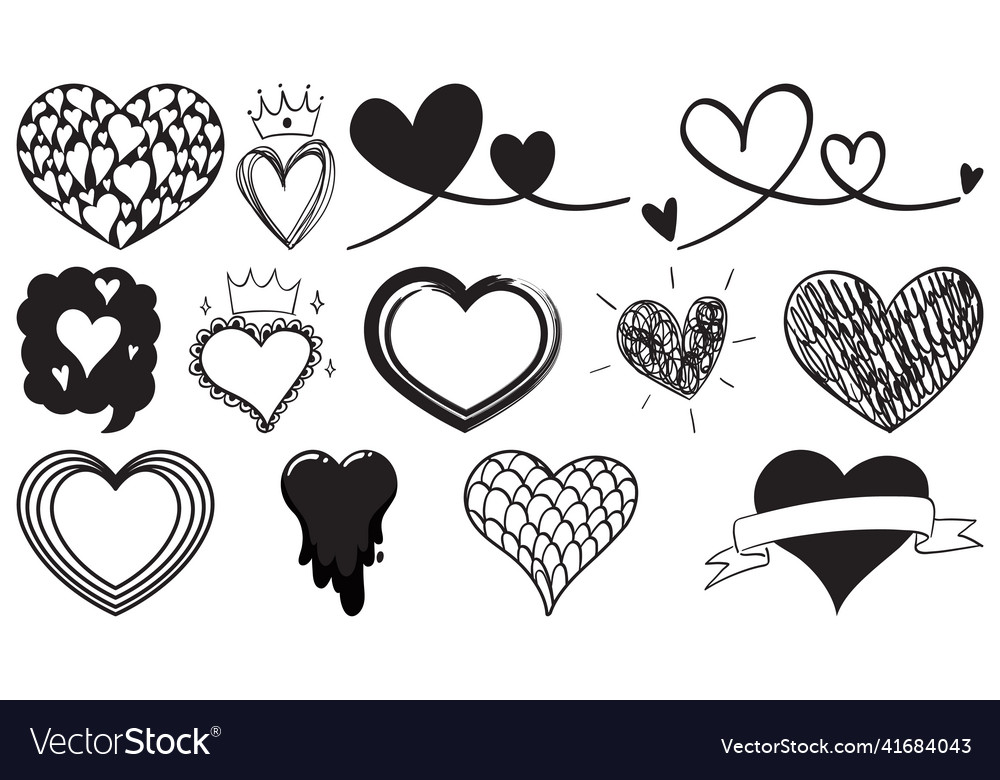 Black hand drawn hearts set Royalty Free Vector Image