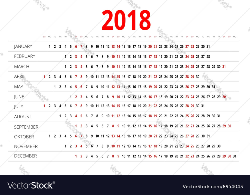 Calendar for 2018 Royalty Free Vector Image - VectorStock