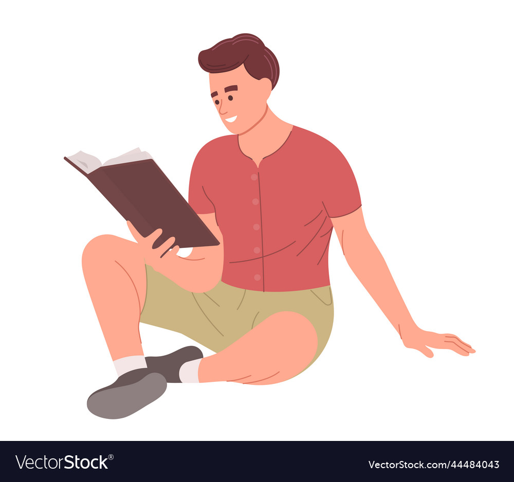 Happy man reading a book sitting on the floor Vector Image