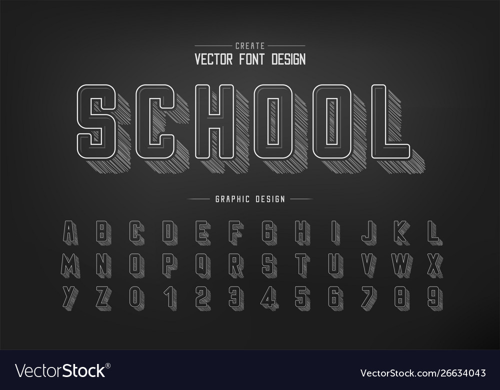 Pencil sketch font and round alphabet chalk