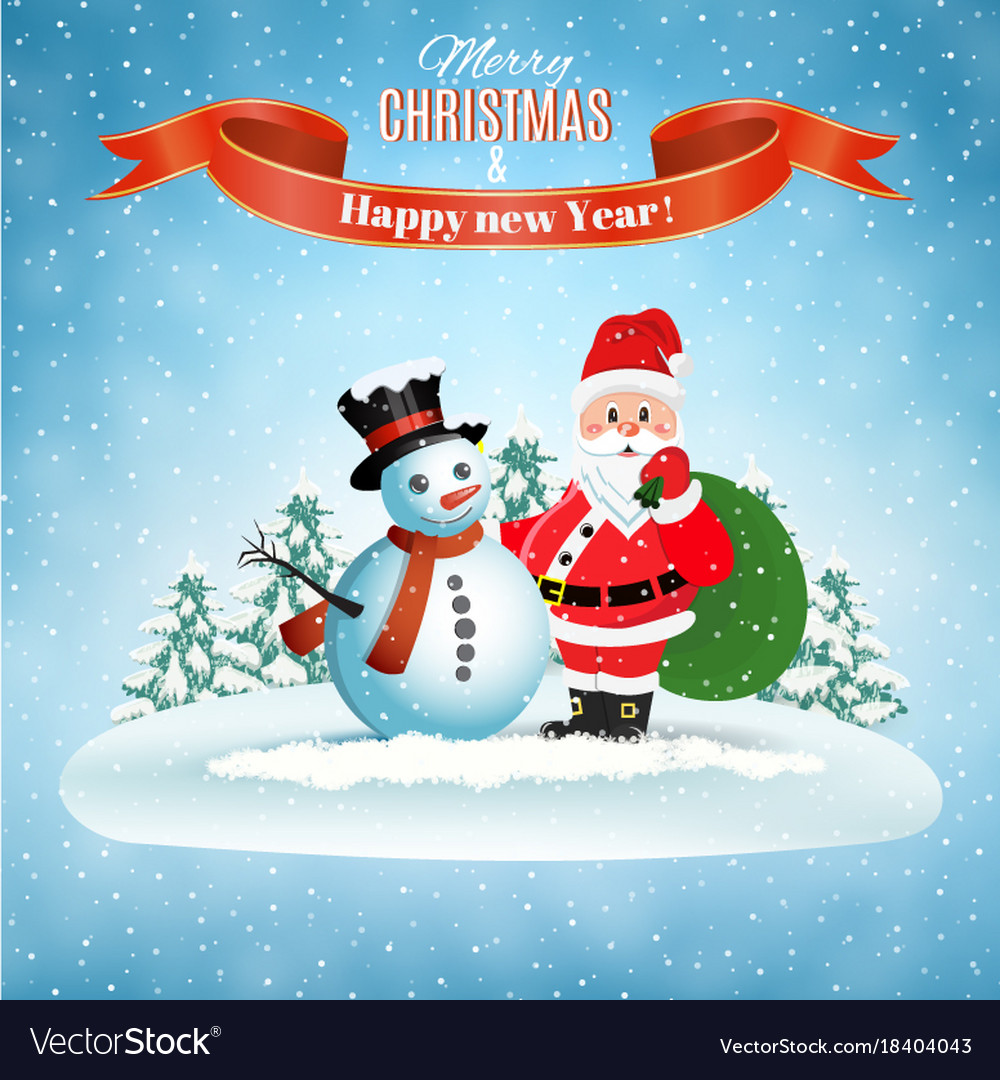 Santa claus and snowman Royalty Free Vector Image