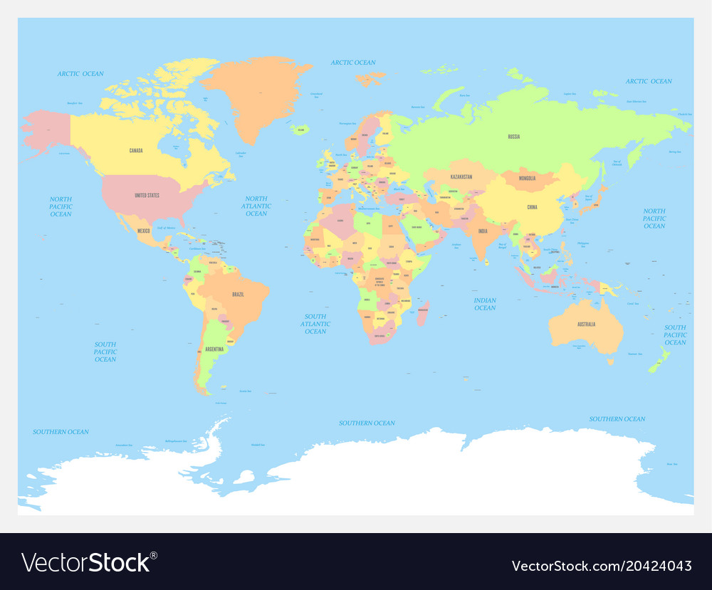 World map atlas colored political map with blue Vector Image