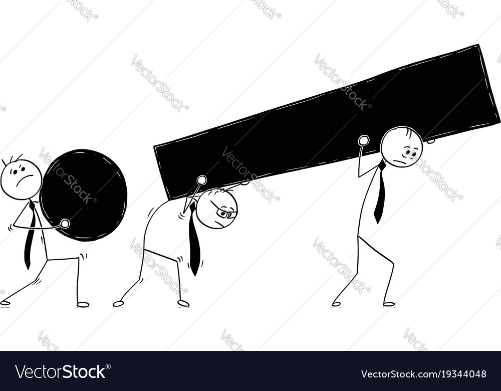 Conceptual cartoon of three businessmen carry