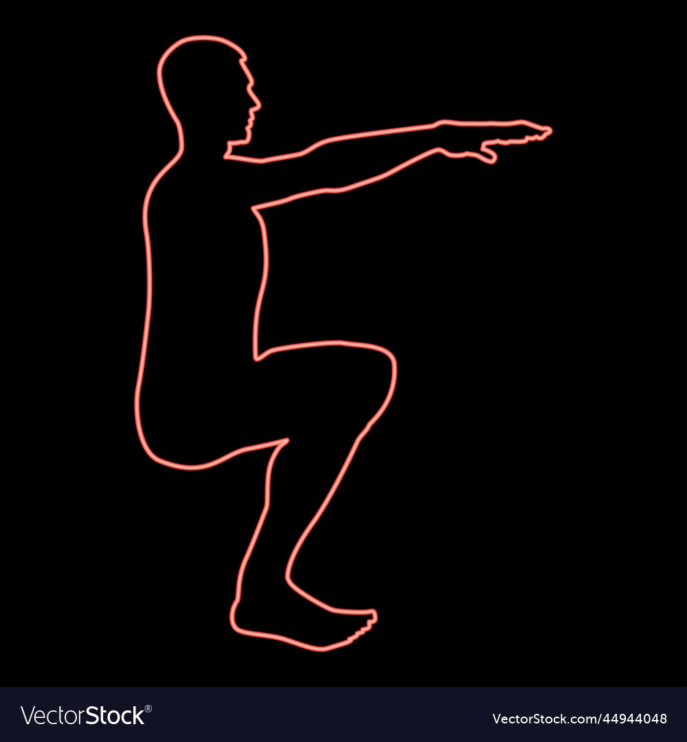 Neon crouching man doing exercises crouches squat