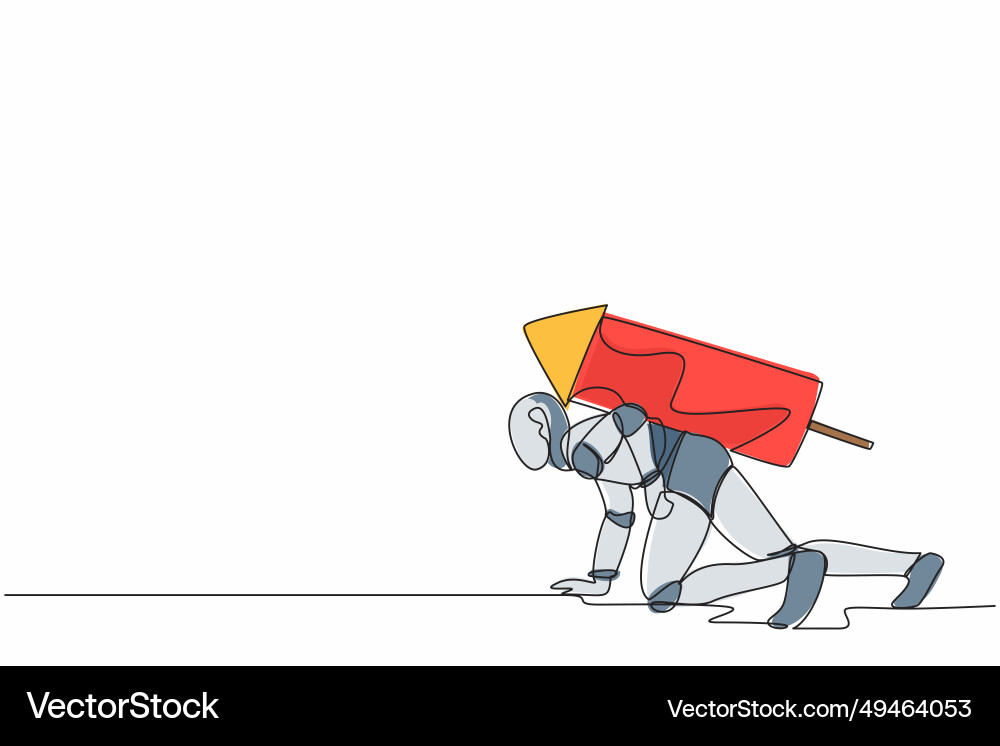 Continuous one line drawing robot with rocket Vector Image