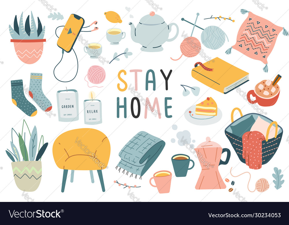 Stay home collection indoors activities concept