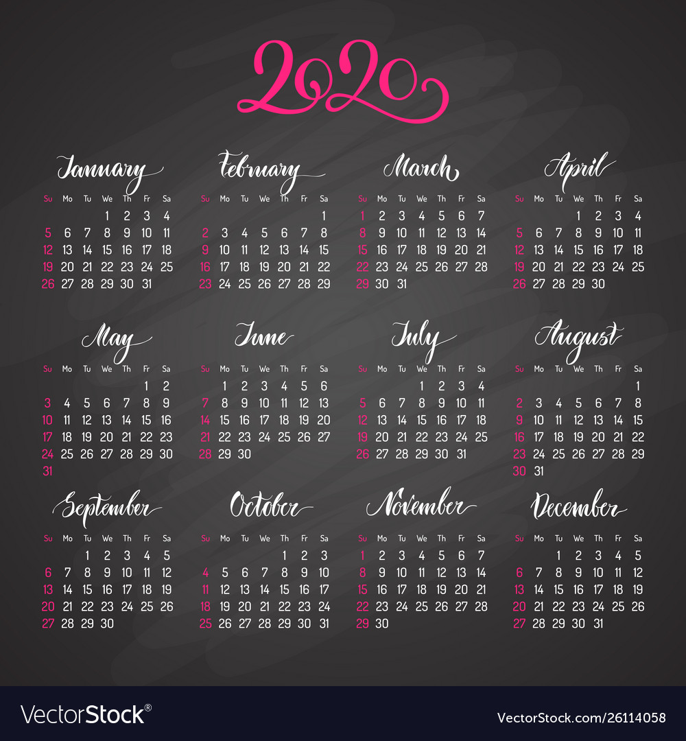 Traditional view calendar layout for 2020 year Vector Image