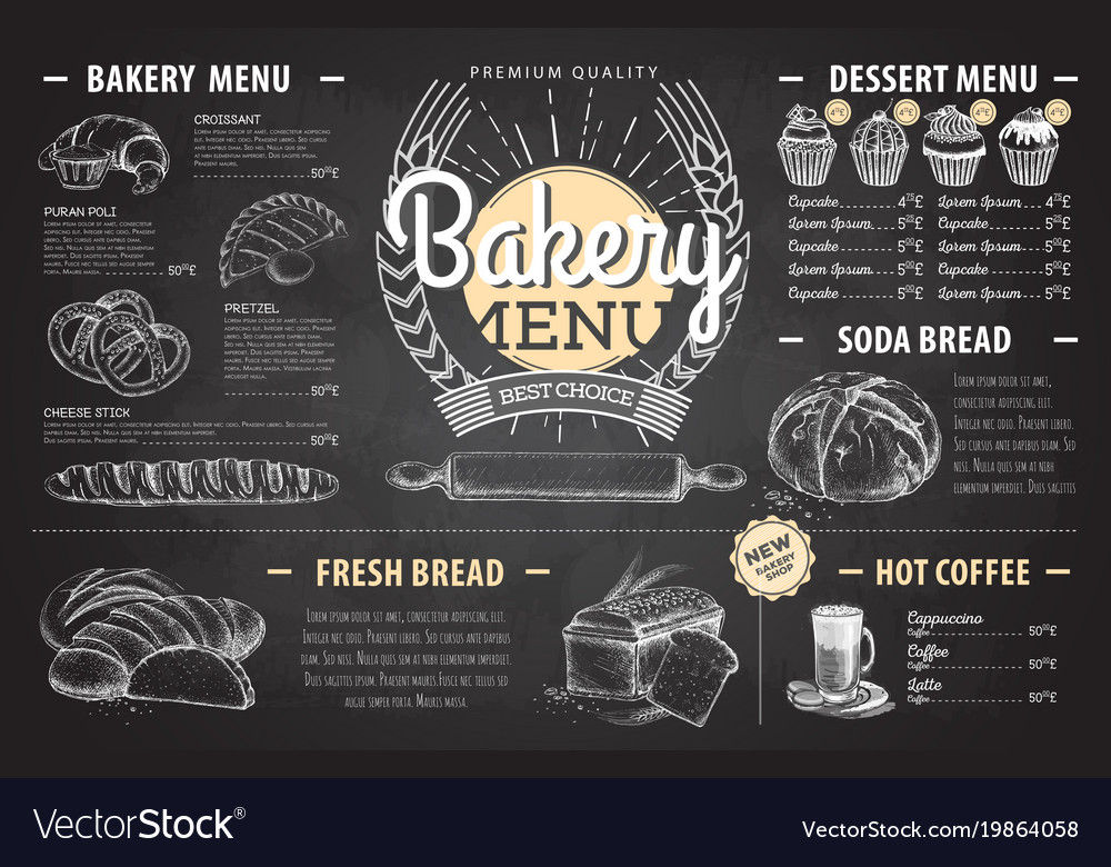 Vintage chalk drawing bakery menu design vector image. 