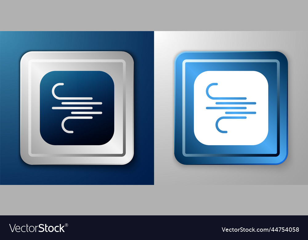 White wind icon isolated on blue and grey