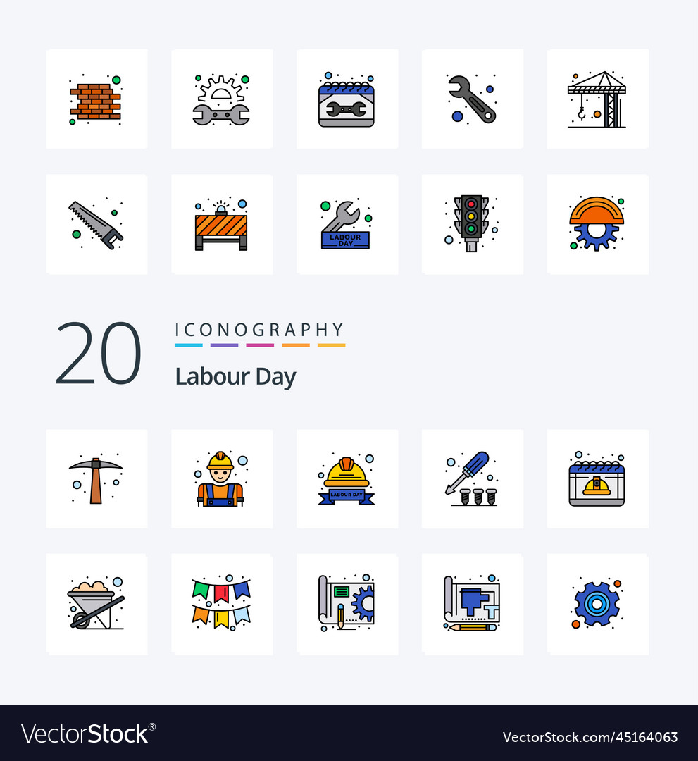 20 labour day line filled color icon pack like