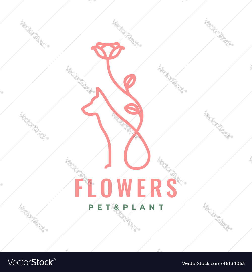 Animal pets dog puppy with flower line art simple