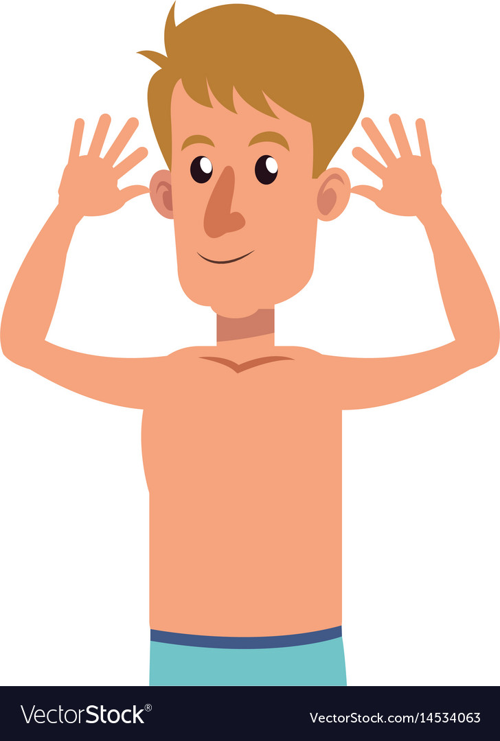 Character man with hands raised without shirt