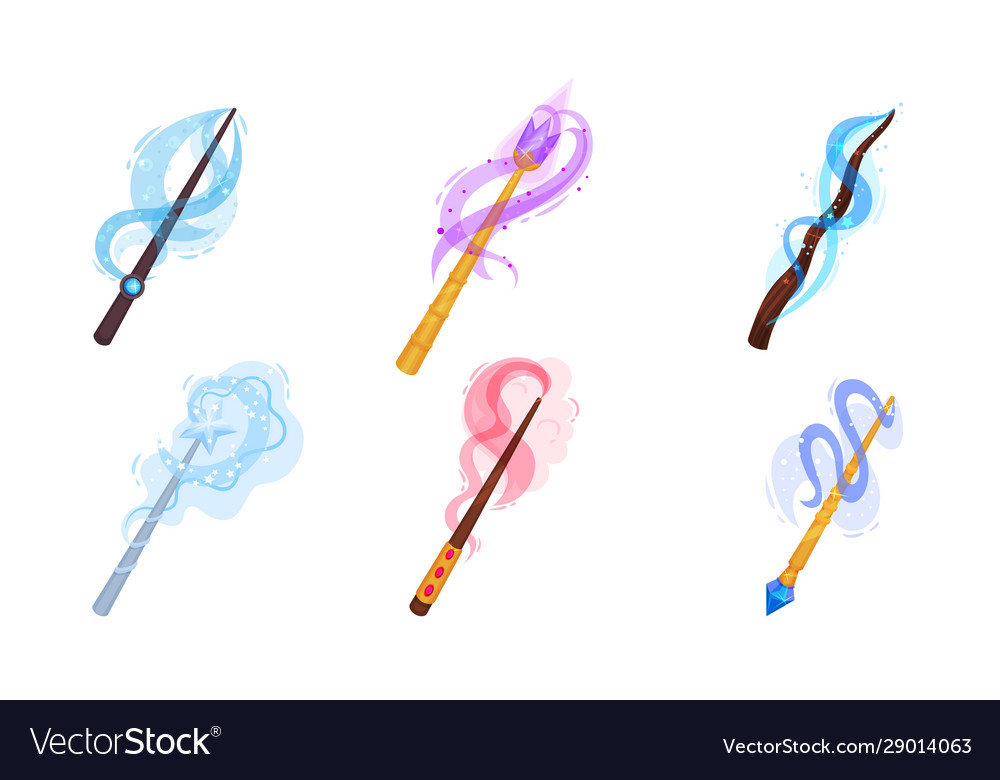 Decorative magic wands with sparkling waves