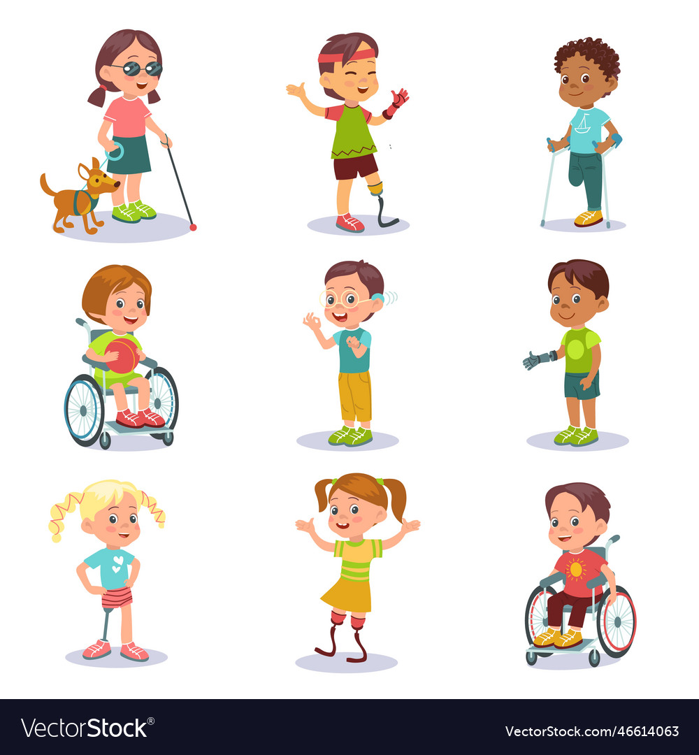 Disability kids little disabled boys and girls Vector Image