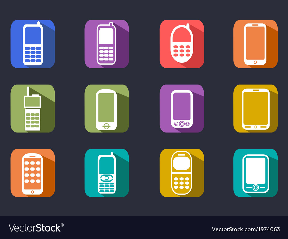 Flat cell phone long shadow icons