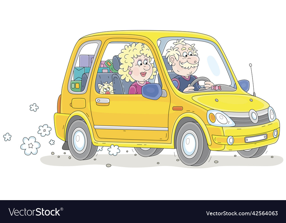 Grandpa and grandma driving in their car Vector Image