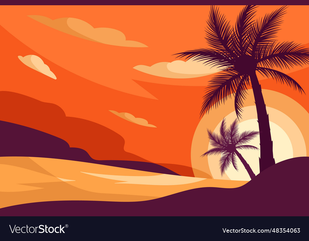 Hand drawn tropical sunset background isolated