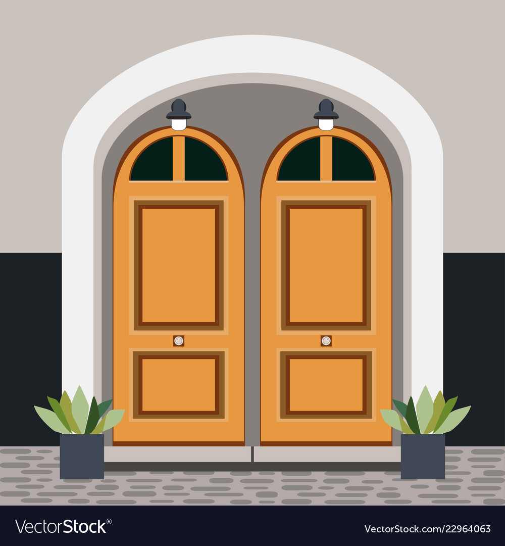 House Door Front With Window Steps Lamps And Vector Image