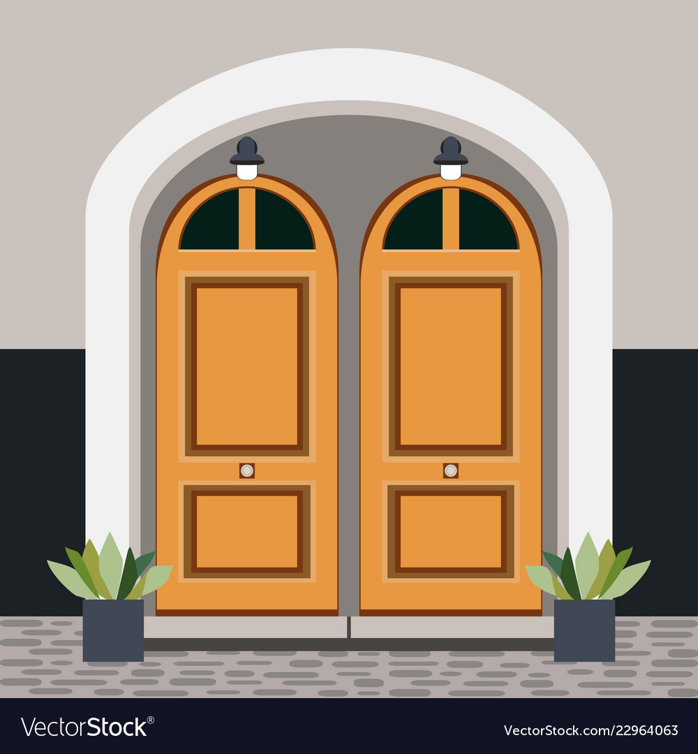 House door front with doorstep and steps window Vector Image