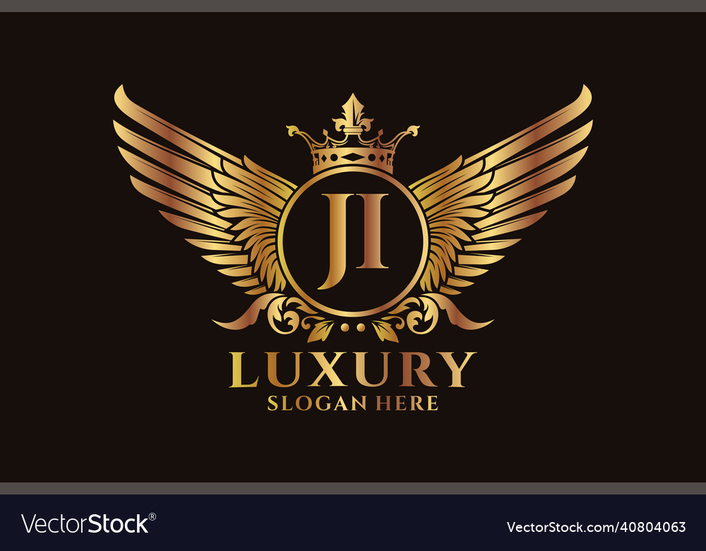 Luxury royal wing letter ji crest gold color logo