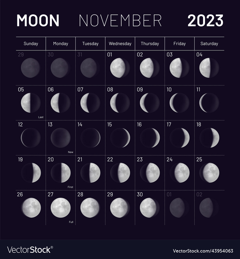 November lunar calendar for 2023 year monthly Vector Image