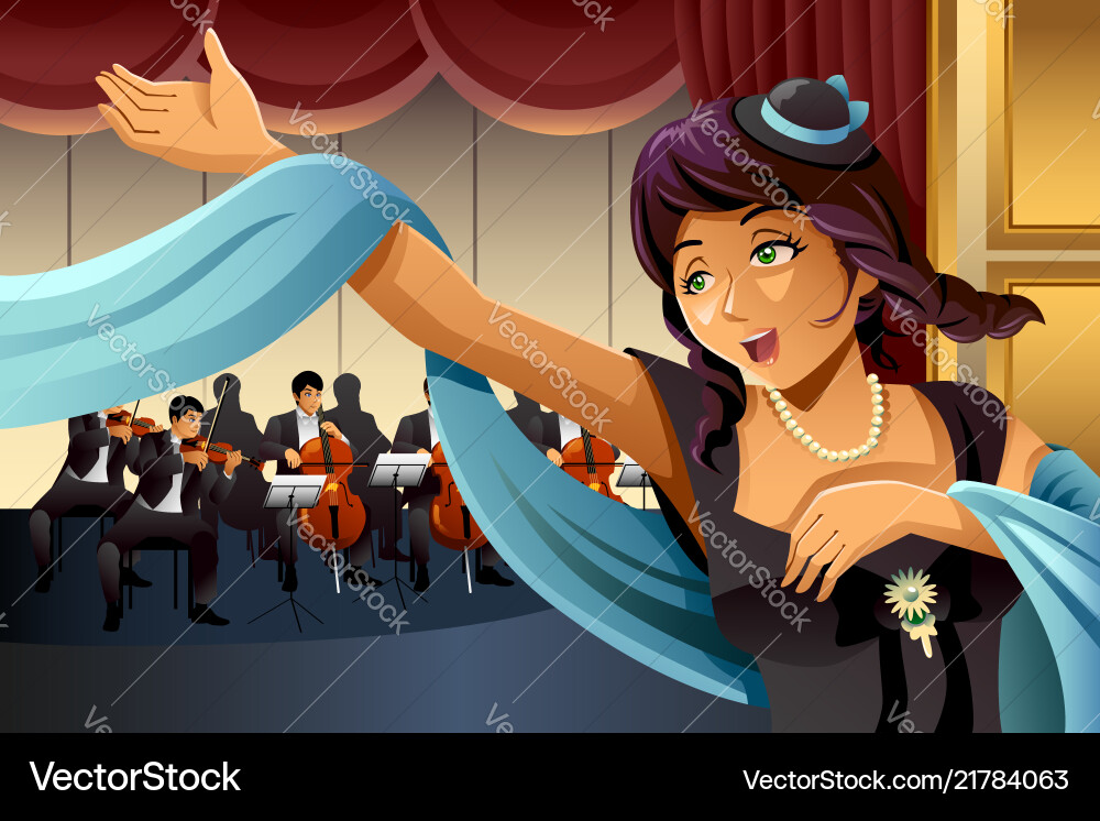 Opera singer singing on stage Royalty Free Vector Image