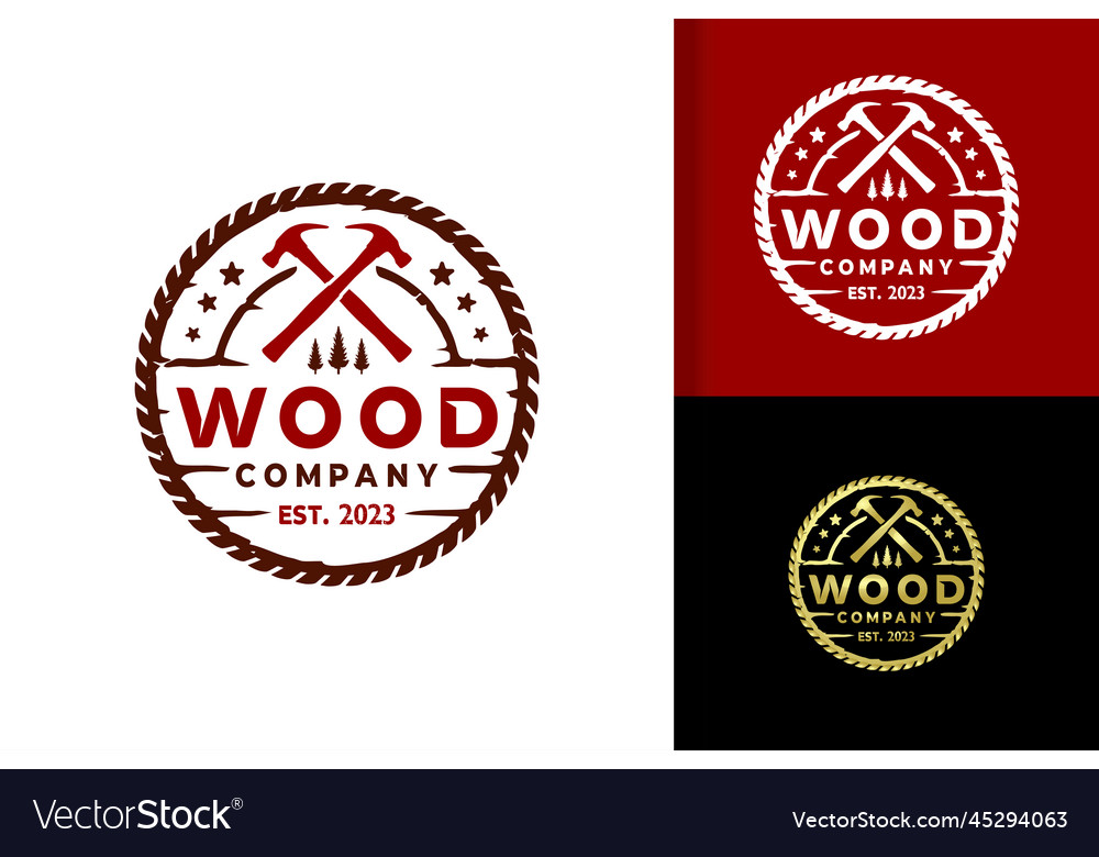 Vintage woodworking logo design element stock