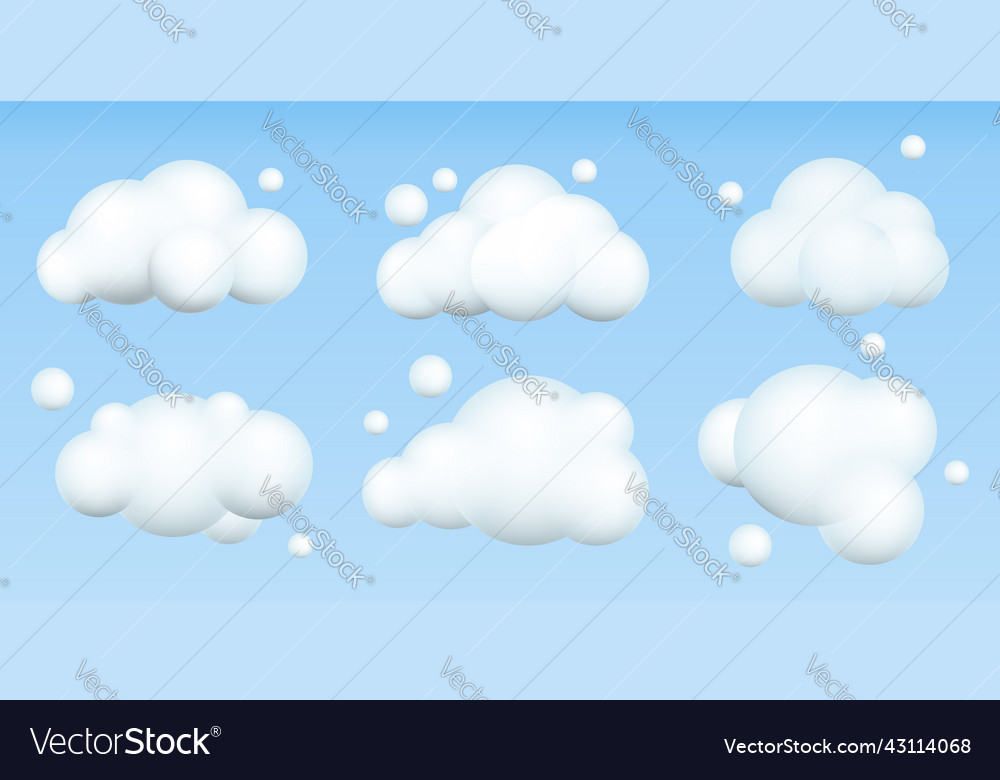 3d clouds set realistic icons geometric