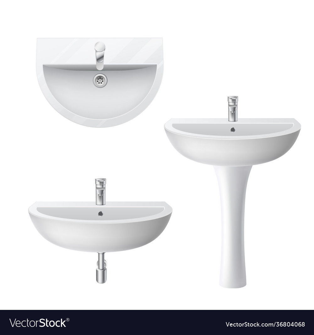 Collection Realistic Ceramic Sink Clean Royalty Free Vector
