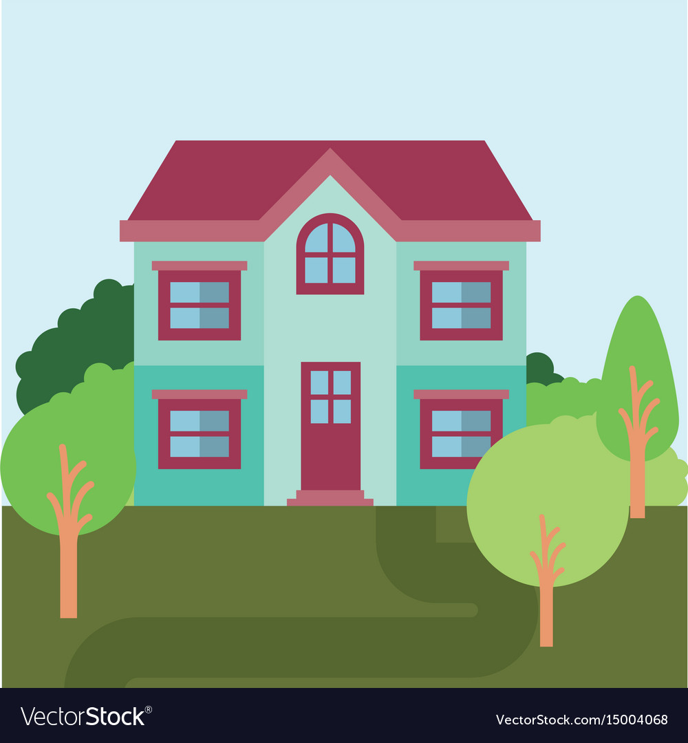 Colorful natural landscape with country house Vector Image