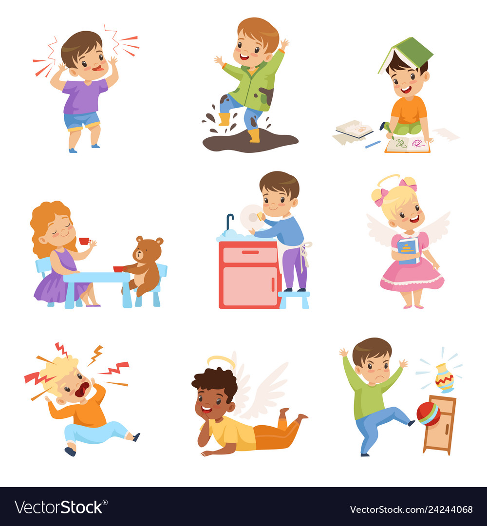 naughty-and-obedient-kids-set-children-with-good-vector-image