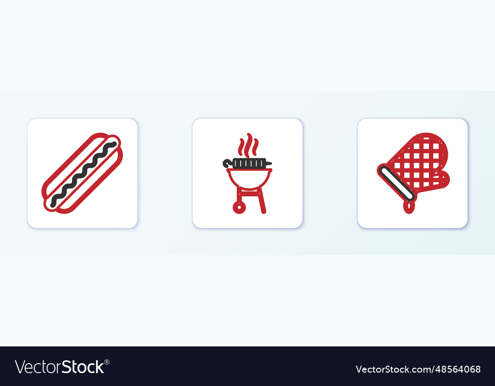 Set line oven glove hotdog sandwich and barbecue