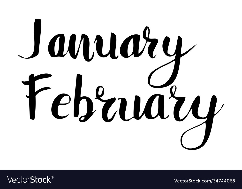 Simple Script Vector Lettering Hand Draw Sketch, January February