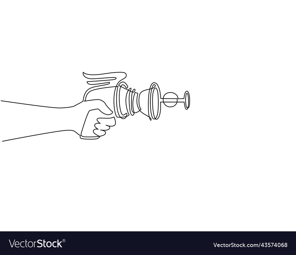 Single continuous line drawing hand holding retro