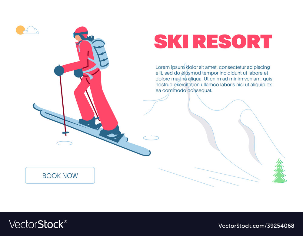 Skier climbs the mountains on winter mountain Vector Image