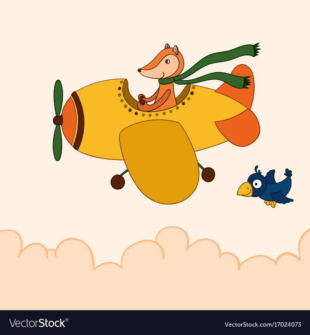 Awesome cartoon fox flying on the airplane Vector Image