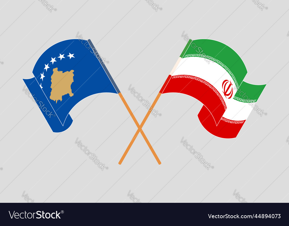 Crossed and waving flags of kosovo and iran Vector Image