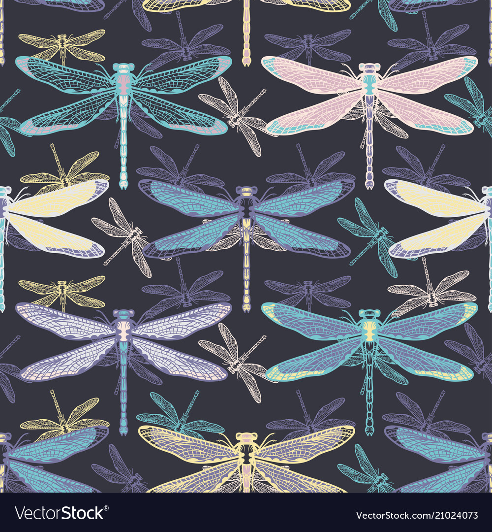 Hand drawn stylized dragonflies seamless pattern Vector Image