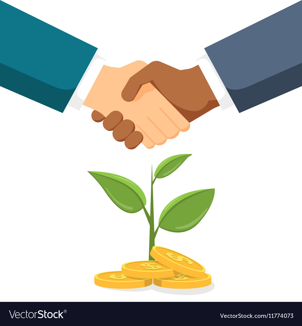 Handshake two men on the background money tree