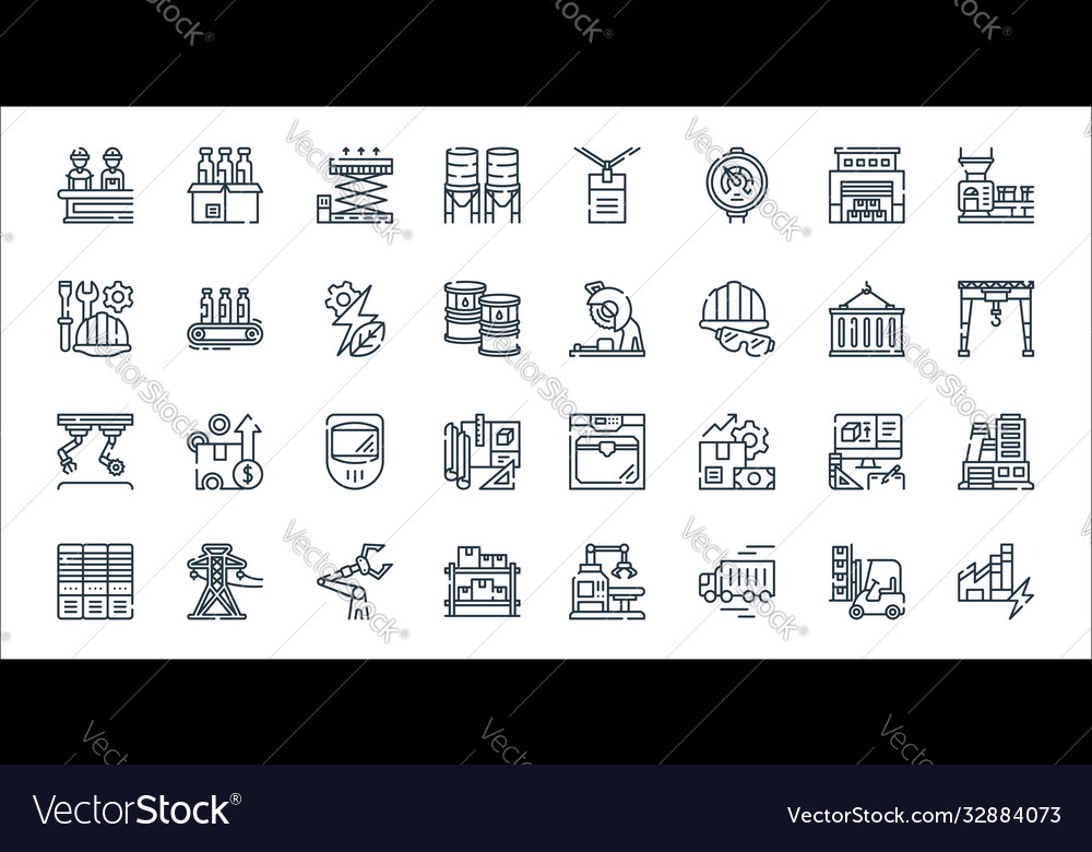 Industrial process line icons linear set quality