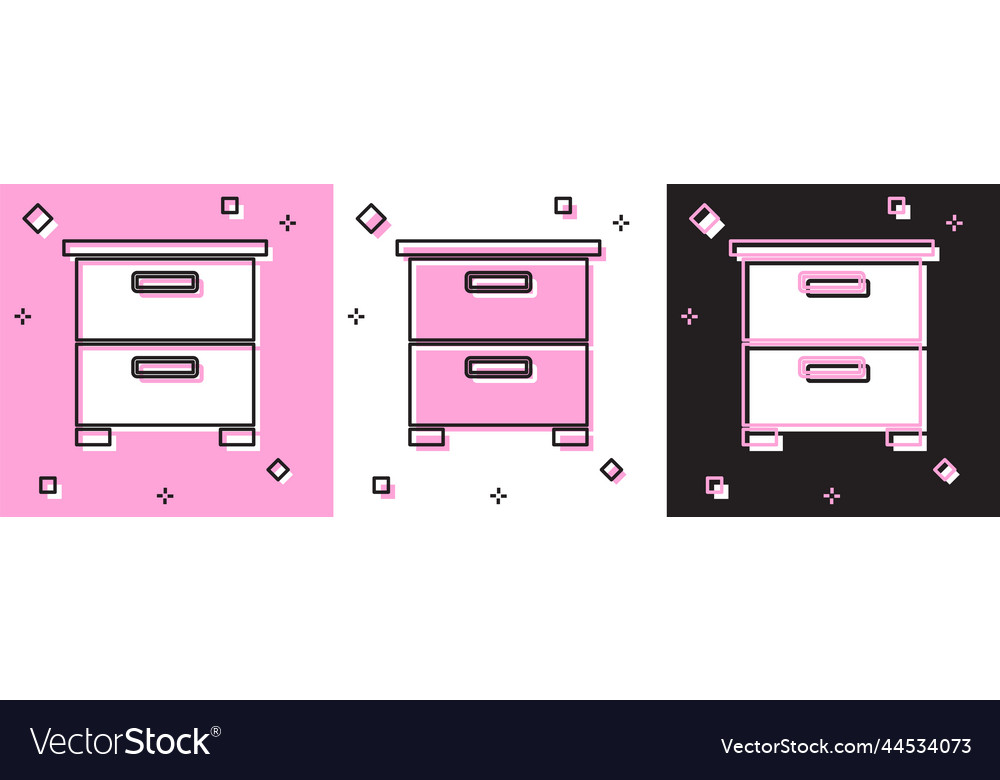 Set furniture nightstand icon isolated on pink