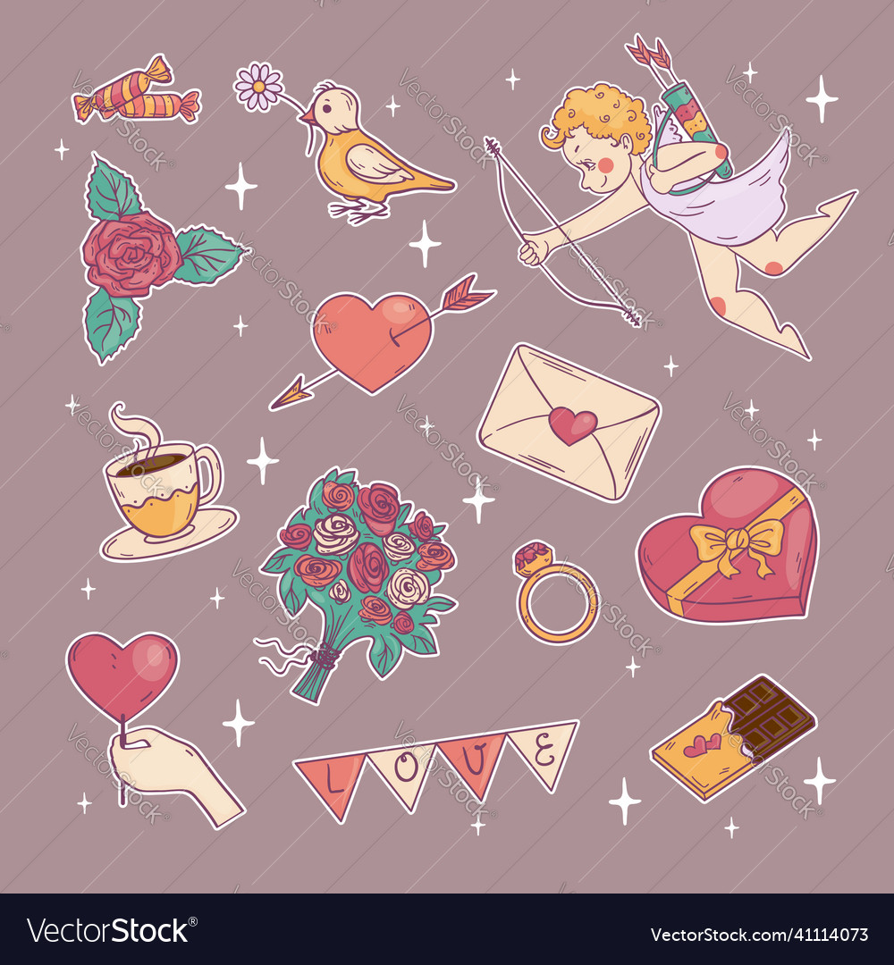 Set of elements and objects for valentines day