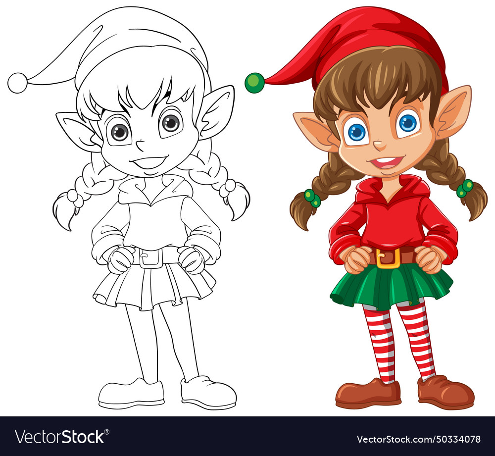 Black and white colored christmas elf Royalty Free Vector