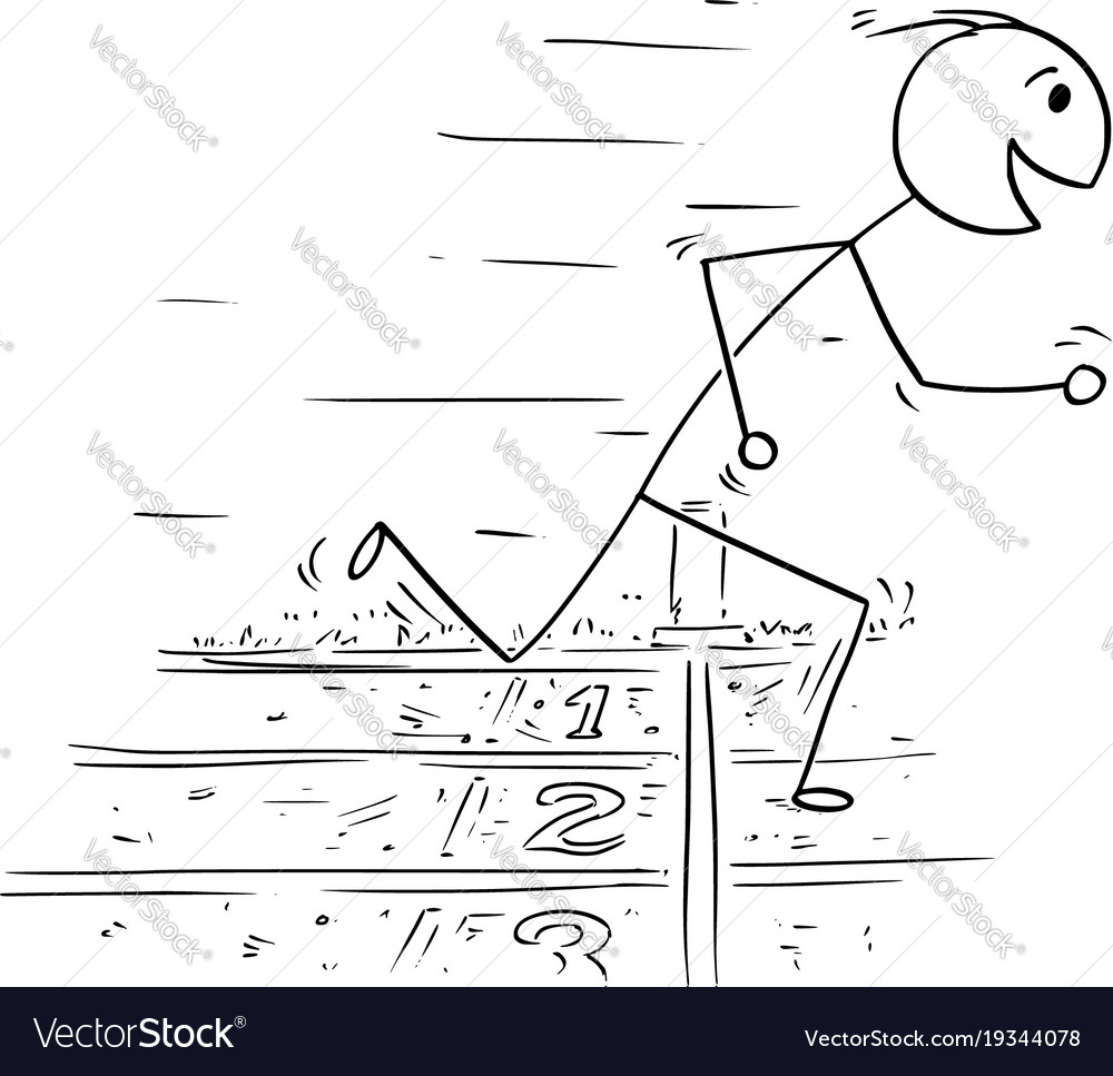 Cartoon of man winning the race run Royalty Free Vector